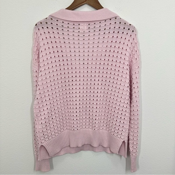 Joie Women's Size Medium Baby Pink Open Knit Collared V Neck Sweater Summer - Picture 4 of 4